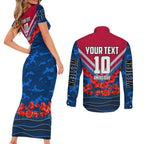 Personalised Western Bulldogs ANZAC Couples Matching Short Sleeve Bodycon Dress and Long Sleeve Button Shirt Military Remembrance Australian Football Mascot Camouflage
