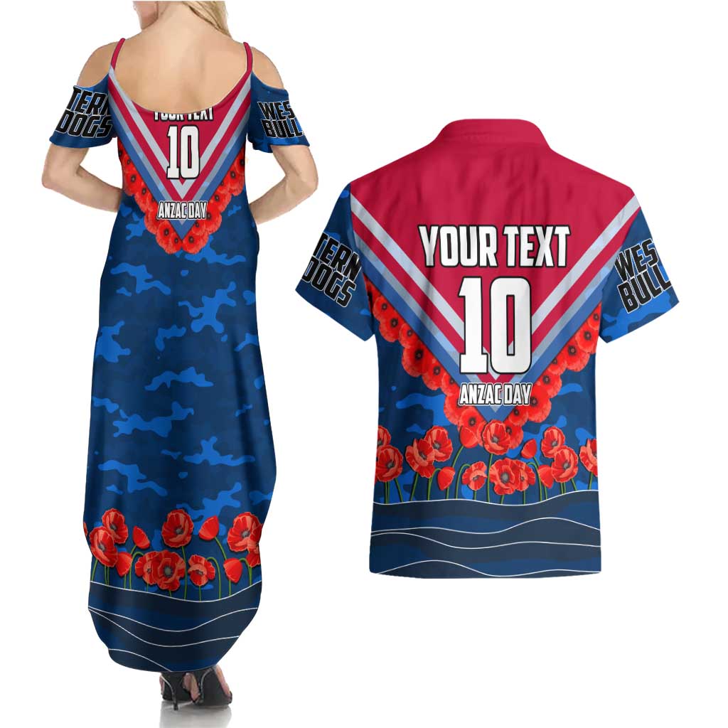 Personalised Western Bulldogs ANZAC Couples Matching Summer Maxi Dress and Hawaiian Shirt Military Remembrance Australian Football Mascot Camouflage