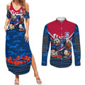 Personalised Western Bulldogs ANZAC Couples Matching Summer Maxi Dress and Long Sleeve Button Shirt Military Remembrance Australian Football Mascot Camouflage