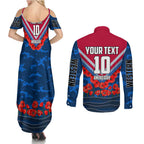 Personalised Western Bulldogs ANZAC Couples Matching Summer Maxi Dress and Long Sleeve Button Shirt Military Remembrance Australian Football Mascot Camouflage