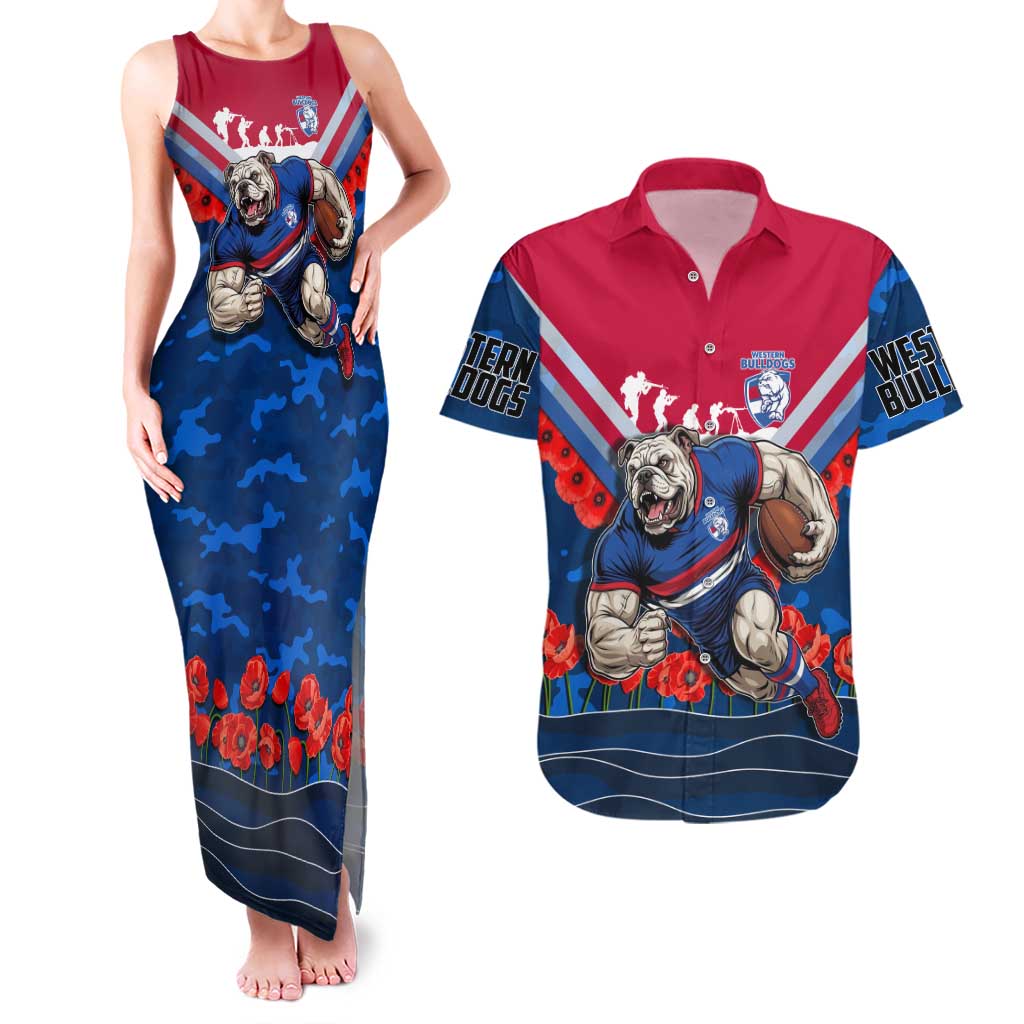 Personalised Western Bulldogs ANZAC Couples Matching Tank Maxi Dress and Hawaiian Shirt Military Remembrance Australian Football Mascot Camouflage