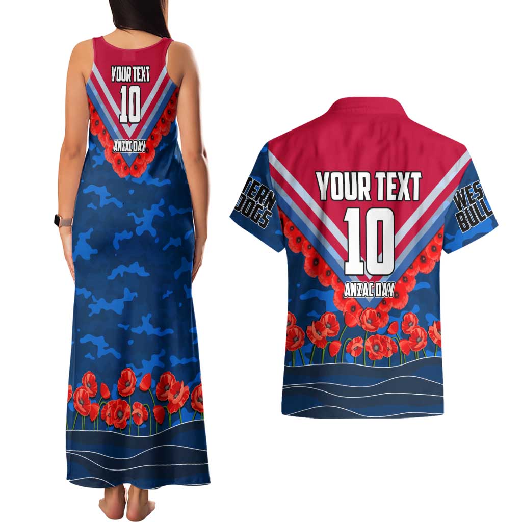 Personalised Western Bulldogs ANZAC Couples Matching Tank Maxi Dress and Hawaiian Shirt Military Remembrance Australian Football Mascot Camouflage