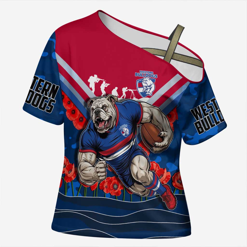 Personalised Western Bulldogs ANZAC Cross Shoulder Shirt Military Remembrance Australian Football Mascot Camouflage