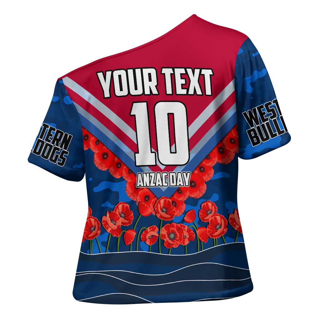 Personalised Western Bulldogs ANZAC Cross Shoulder Shirt Military Remembrance Australian Football Mascot Camouflage