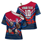 Personalised Western Bulldogs ANZAC Cross Shoulder Shirt Military Remembrance Australian Football Mascot Camouflage
