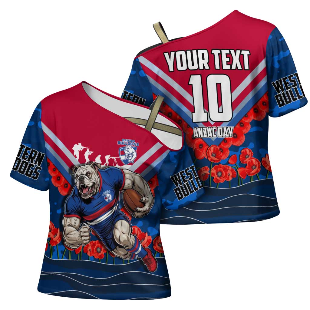 Personalised Western Bulldogs ANZAC Cross Shoulder Shirt Military Remembrance Australian Football Mascot Camouflage