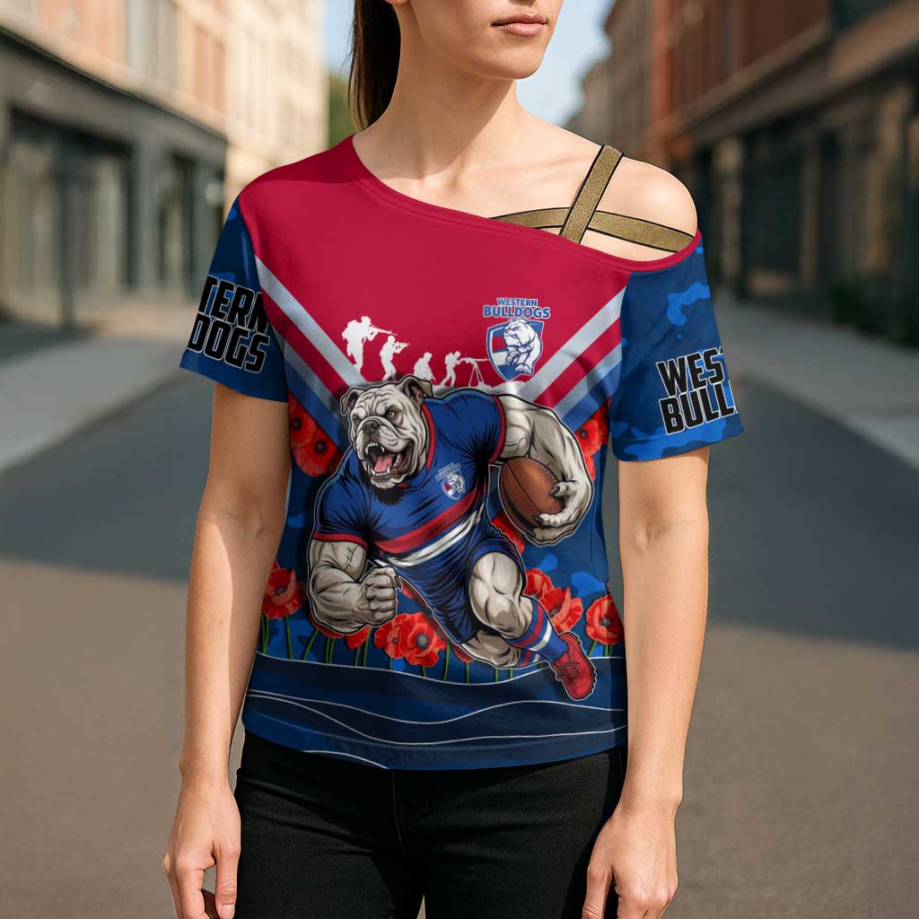 Personalised Western Bulldogs ANZAC Cross Shoulder Shirt Military Remembrance Australian Football Mascot Camouflage