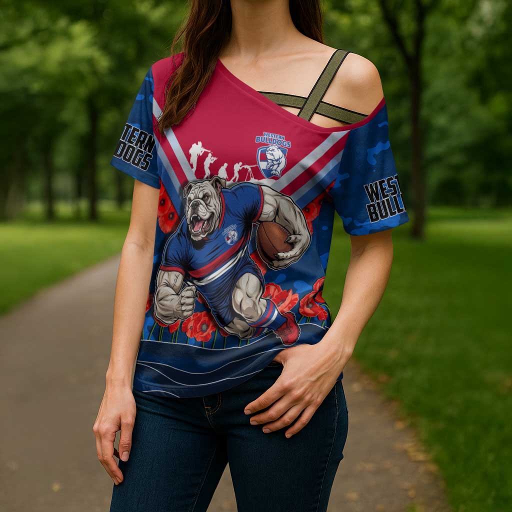Personalised Western Bulldogs ANZAC Cross Shoulder Shirt Military Remembrance Australian Football Mascot Camouflage