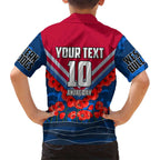 Personalised Western Bulldogs ANZAC Family Matching Long Sleeve Bodycon Dress and Hawaiian Shirt Military Remembrance Australian Football Mascot Camouflage