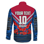 Personalised Western Bulldogs ANZAC Family Matching Long Sleeve Bodycon Dress and Hawaiian Shirt Military Remembrance Australian Football Mascot Camouflage