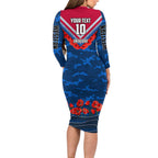Personalised Western Bulldogs ANZAC Family Matching Long Sleeve Bodycon Dress and Hawaiian Shirt Military Remembrance Australian Football Mascot Camouflage