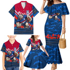 Personalised Western Bulldogs ANZAC Family Matching Mermaid Dress and Hawaiian Shirt Military Remembrance Australian Football Mascot Camouflage