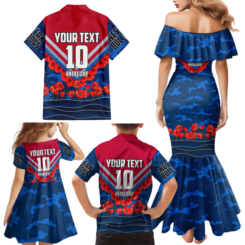 Personalised Western Bulldogs ANZAC Family Matching Mermaid Dress and Hawaiian Shirt Military Remembrance Australian Football Mascot Camouflage