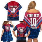 Personalised Western Bulldogs ANZAC Family Matching Off Shoulder Short Dress and Hawaiian Shirt Military Remembrance Australian Football Mascot Camouflage