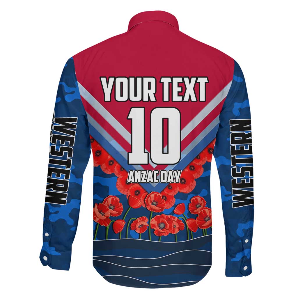 Personalised Western Bulldogs ANZAC Family Matching Off Shoulder Short Dress and Hawaiian Shirt Military Remembrance Australian Football Mascot Camouflage