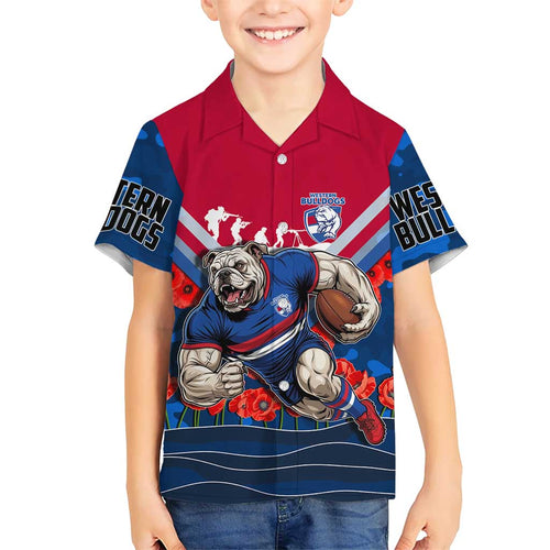 Personalised Western Bulldogs ANZAC Family Matching Off Shoulder Short Dress and Hawaiian Shirt Military Remembrance Australian Football Mascot Camouflage