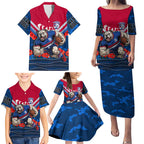 Personalised Western Bulldogs ANZAC Family Matching Puletasi and Hawaiian Shirt Military Remembrance Australian Football Mascot Camouflage