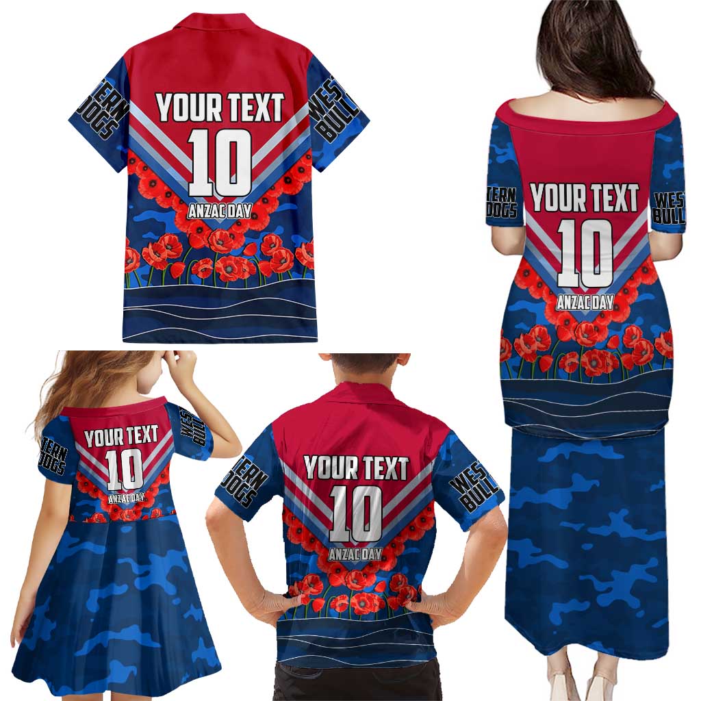 Personalised Western Bulldogs ANZAC Family Matching Puletasi and Hawaiian Shirt Military Remembrance Australian Football Mascot Camouflage
