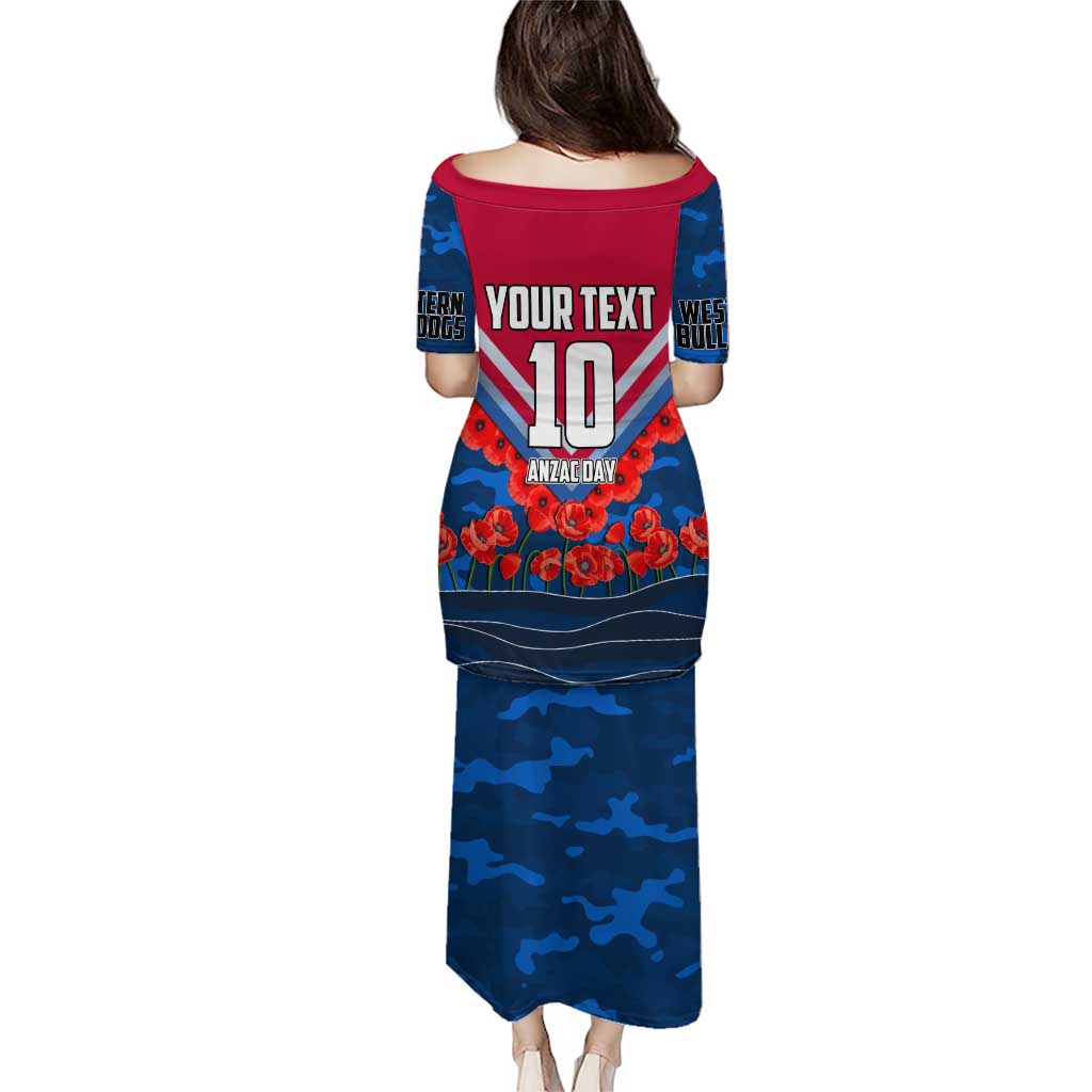 Personalised Western Bulldogs ANZAC Family Matching Puletasi and Hawaiian Shirt Military Remembrance Australian Football Mascot Camouflage