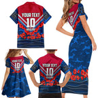 Personalised Western Bulldogs ANZAC Family Matching Short Sleeve Bodycon Dress and Hawaiian Shirt Military Remembrance Australian Football Mascot Camouflage