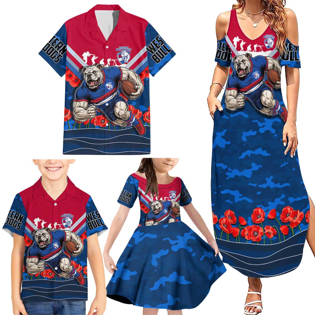 Personalised Western Bulldogs ANZAC Family Matching Summer Maxi Dress and Hawaiian Shirt Military Remembrance Australian Football Mascot Camouflage