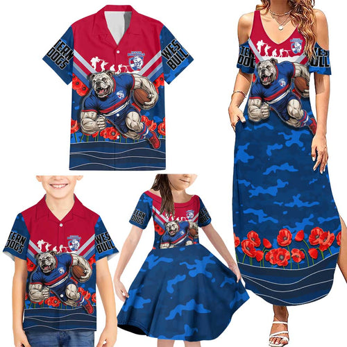 Personalised Western Bulldogs ANZAC Family Matching Summer Maxi Dress and Hawaiian Shirt Military Remembrance Australian Football Mascot Camouflage