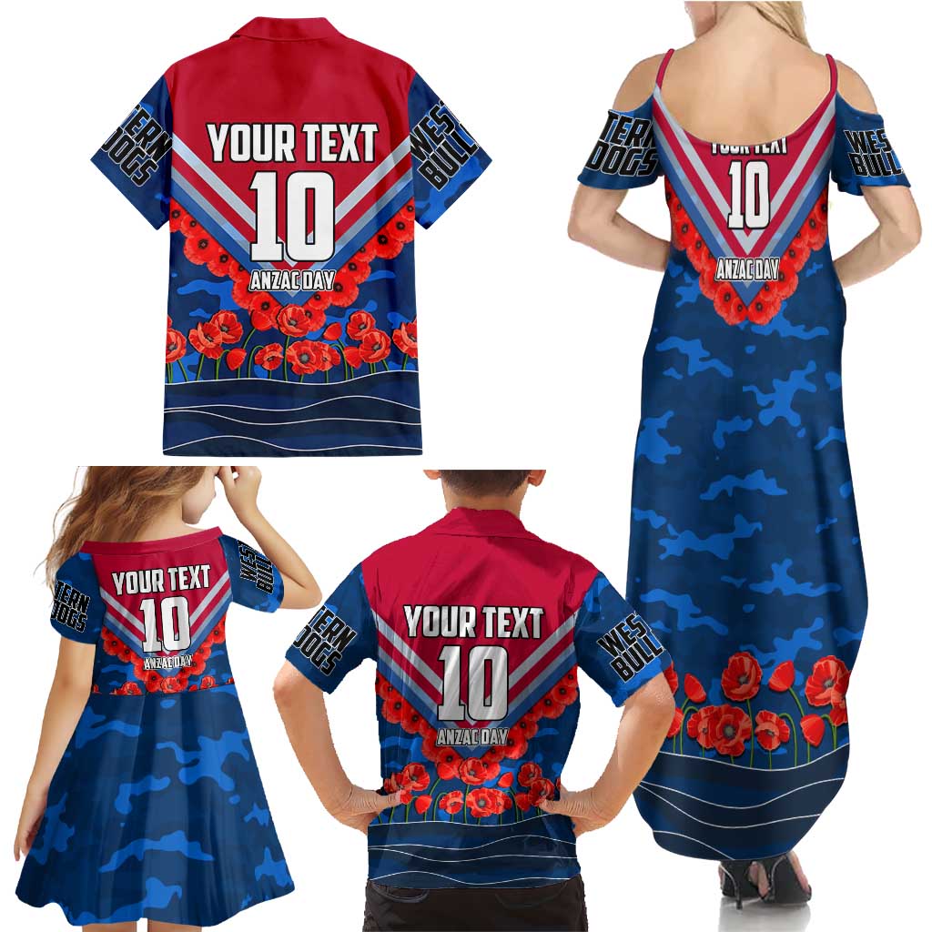 Personalised Western Bulldogs ANZAC Family Matching Summer Maxi Dress and Hawaiian Shirt Military Remembrance Australian Football Mascot Camouflage