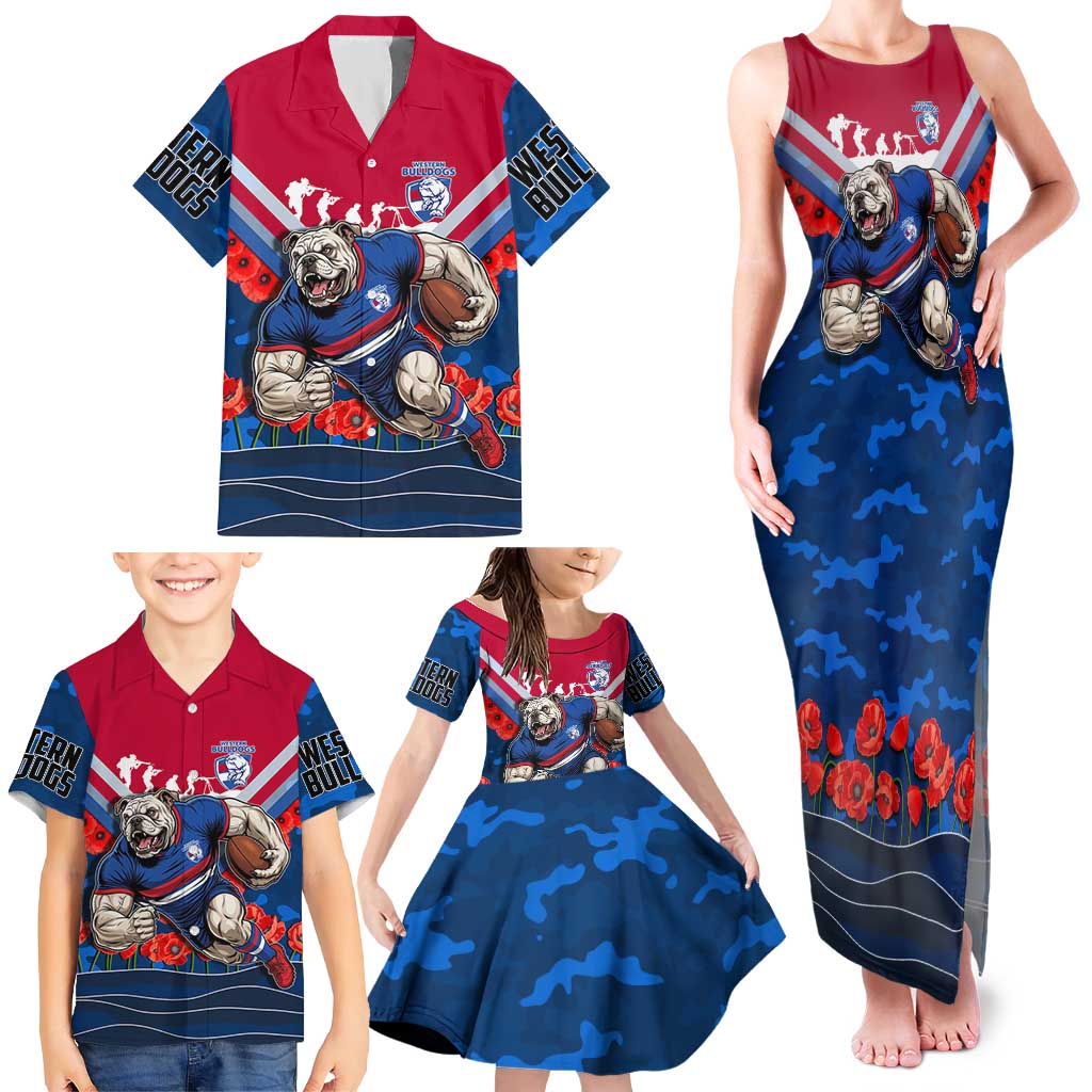 Personalised Western Bulldogs ANZAC Family Matching Tank Maxi Dress and Hawaiian Shirt Military Remembrance Australian Football Mascot Camouflage
