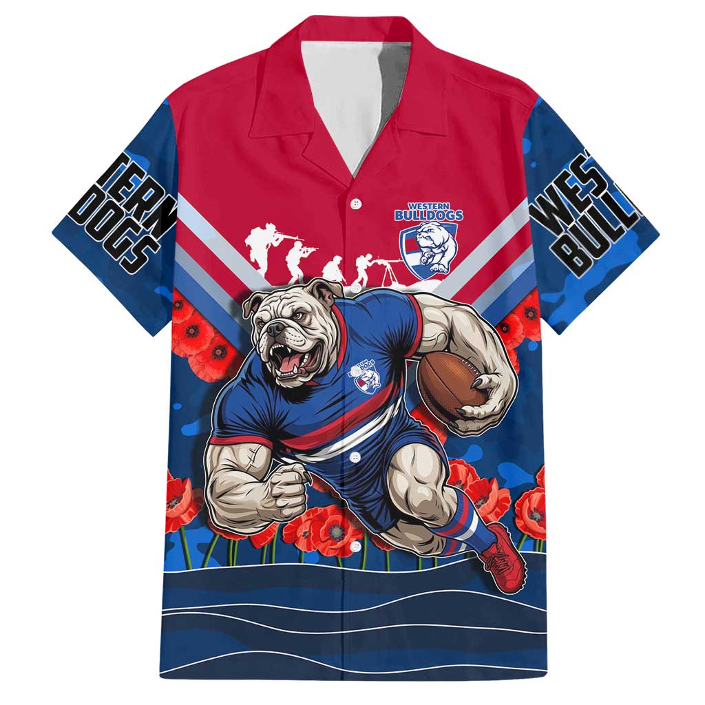 Personalised Western Bulldogs ANZAC Hawaiian Shirt Military Remembrance Australian Football Mascot Camouflage