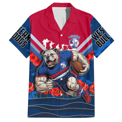 Personalised Western Bulldogs ANZAC Hawaiian Shirt Military Remembrance Australian Football Mascot Camouflage