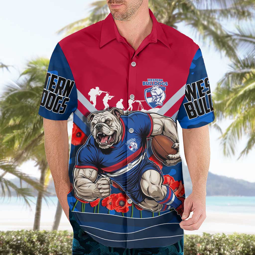 Personalised Western Bulldogs ANZAC Hawaiian Shirt Military Remembrance Australian Football Mascot Camouflage