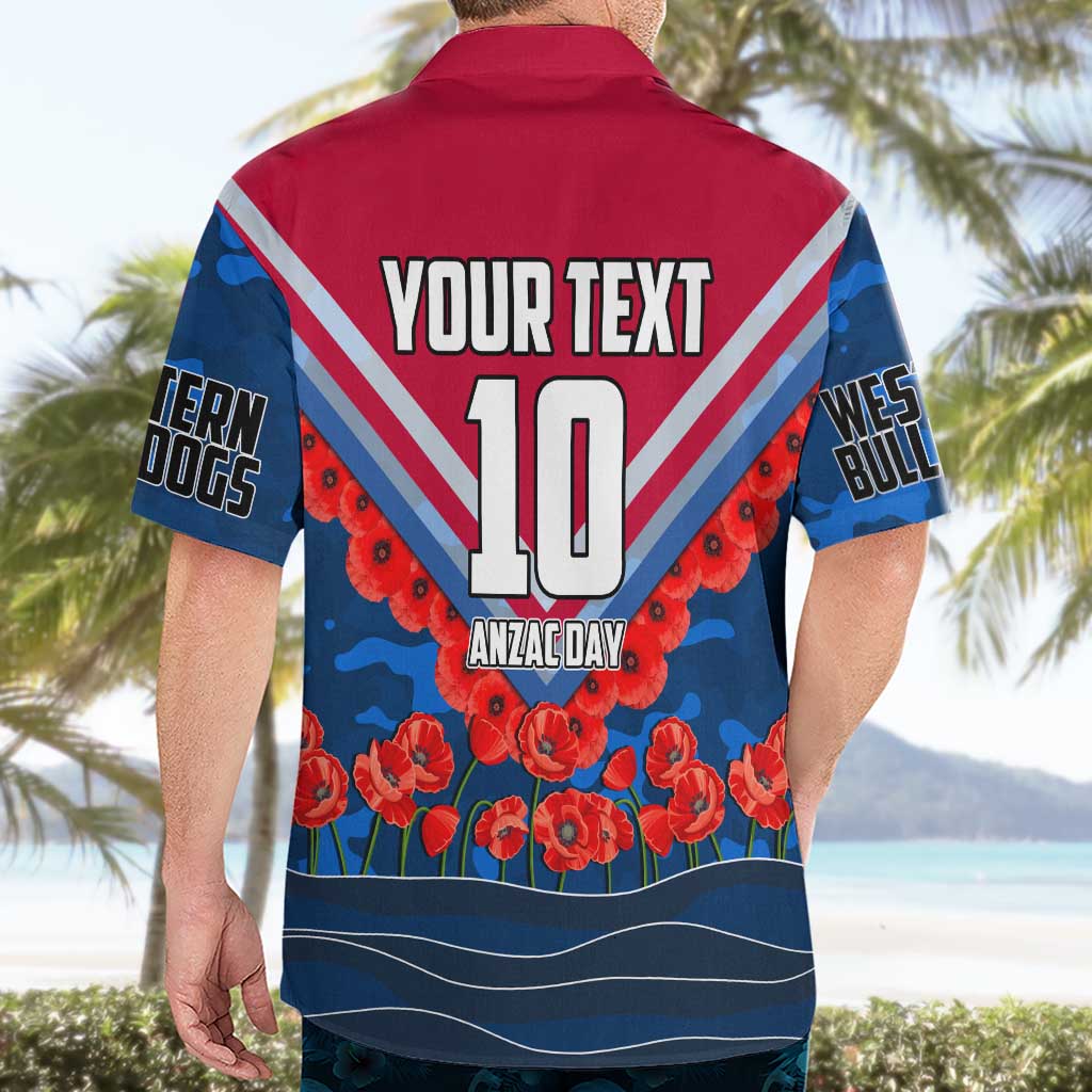 Personalised Western Bulldogs ANZAC Hawaiian Shirt Military Remembrance Australian Football Mascot Camouflage