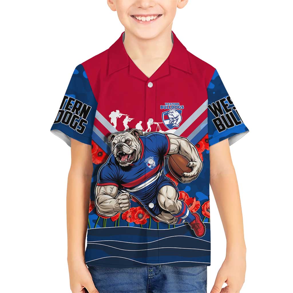 Personalised Western Bulldogs ANZAC Hawaiian Shirt Military Remembrance Australian Football Mascot Camouflage