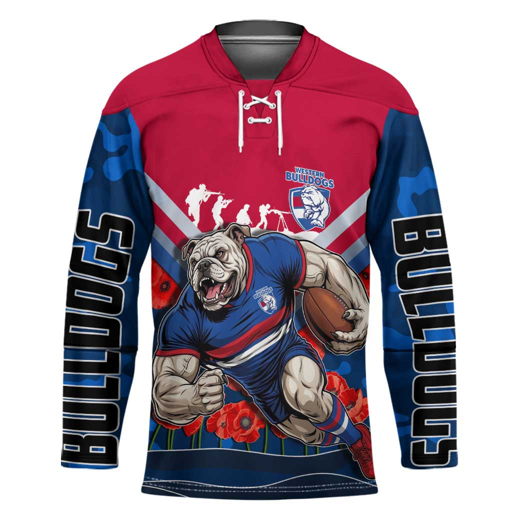 Personalised Western Bulldogs ANZAC Hockey Jersey Military Remembrance Australian Football Mascot Camouflage