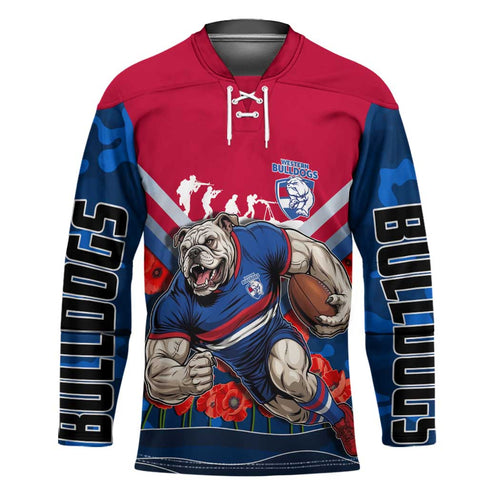 Personalised Western Bulldogs ANZAC Hockey Jersey Military Remembrance Australian Football Mascot Camouflage
