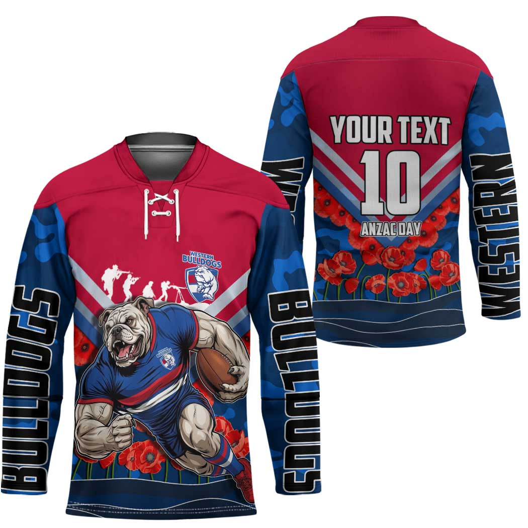 Personalised Western Bulldogs ANZAC Hockey Jersey Military Remembrance Australian Football Mascot Camouflage