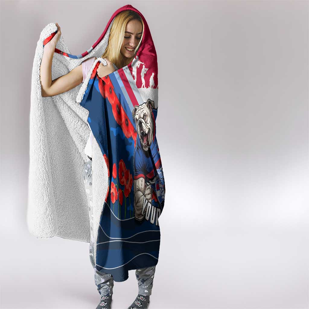 Personalised Western Bulldogs ANZAC Hooded Blanket Military Remembrance Australian Football Mascot Camouflage