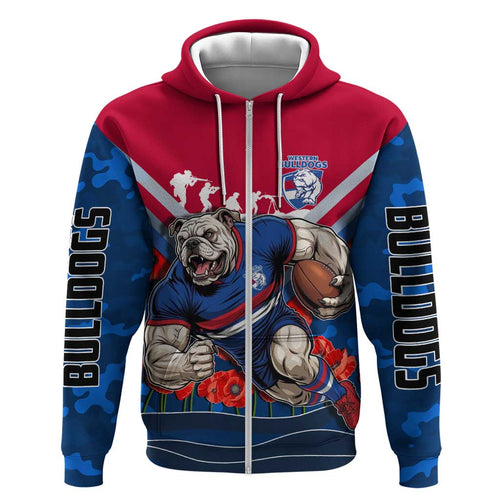 Personalised Western Bulldogs ANZAC Hoodie Military Remembrance Australian Football Mascot Camouflage