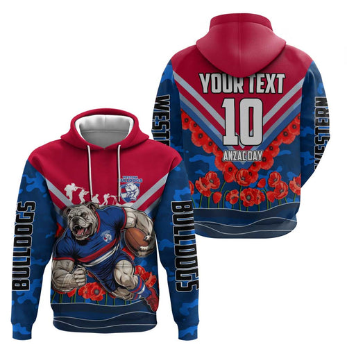 Personalised Western Bulldogs ANZAC Hoodie Military Remembrance Australian Football Mascot Camouflage