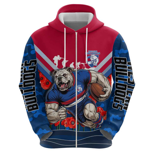 Personalised Western Bulldogs ANZAC Hoodie Military Remembrance Australian Football Mascot Camouflage