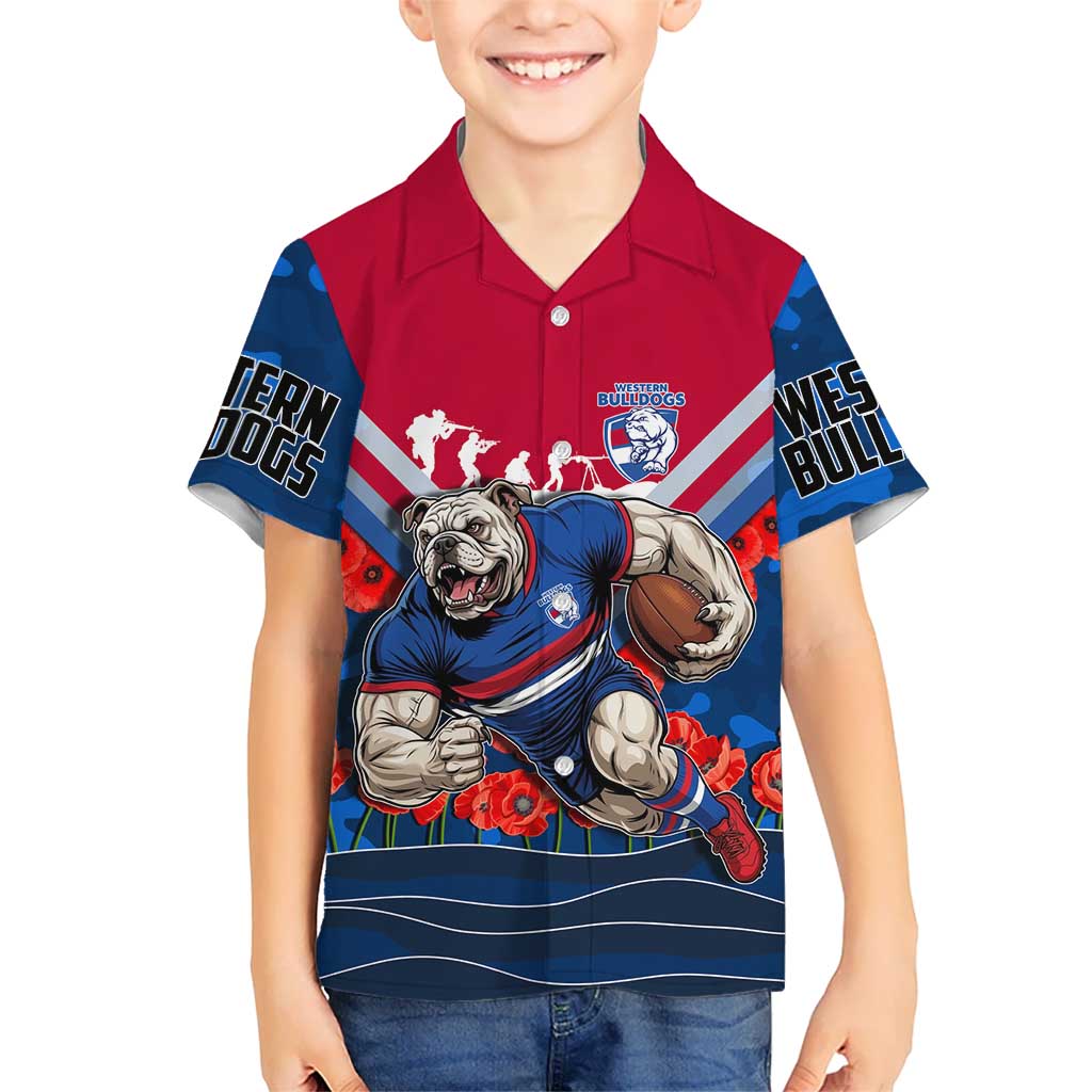 Personalised Western Bulldogs ANZAC Kid Hawaiian Shirt Military Remembrance Australian Football Mascot Camouflage