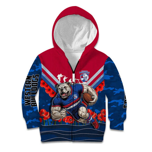 Personalised Western Bulldogs ANZAC Kid Hoodie Military Remembrance Australian Football Mascot Camouflage