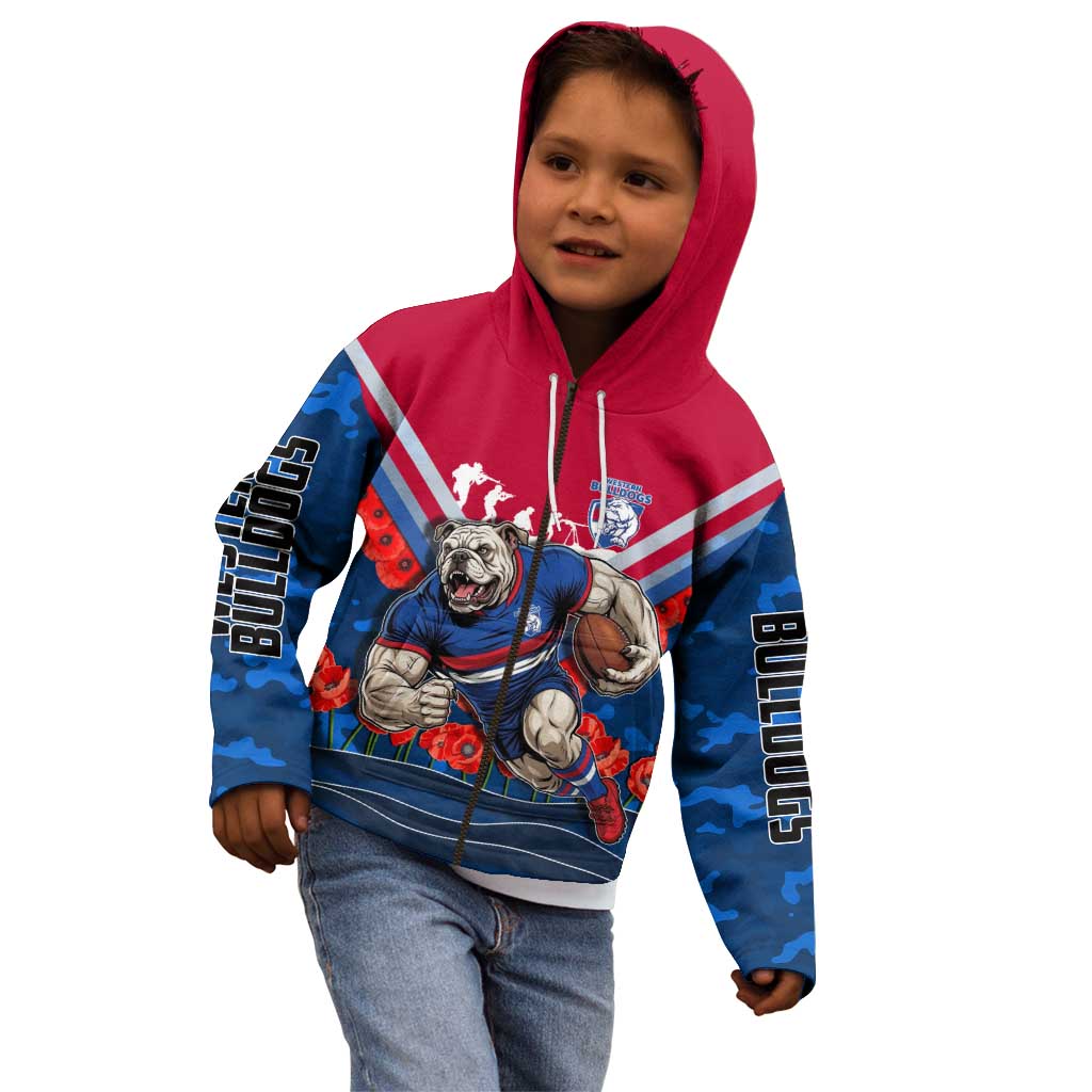 Personalised Western Bulldogs ANZAC Kid Hoodie Military Remembrance Australian Football Mascot Camouflage