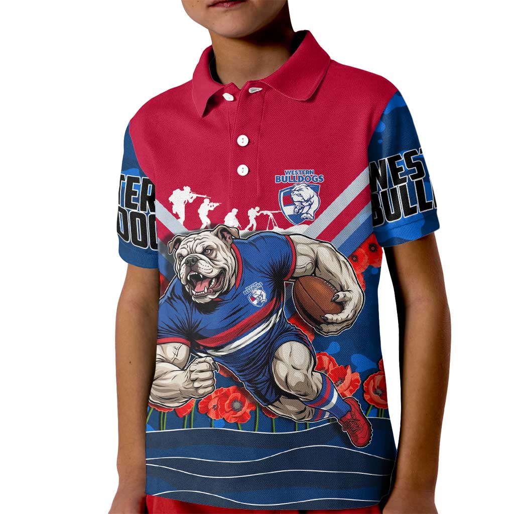 Personalised Western Bulldogs ANZAC Kid Polo Shirt Military Remembrance Australian Football Mascot Camouflage