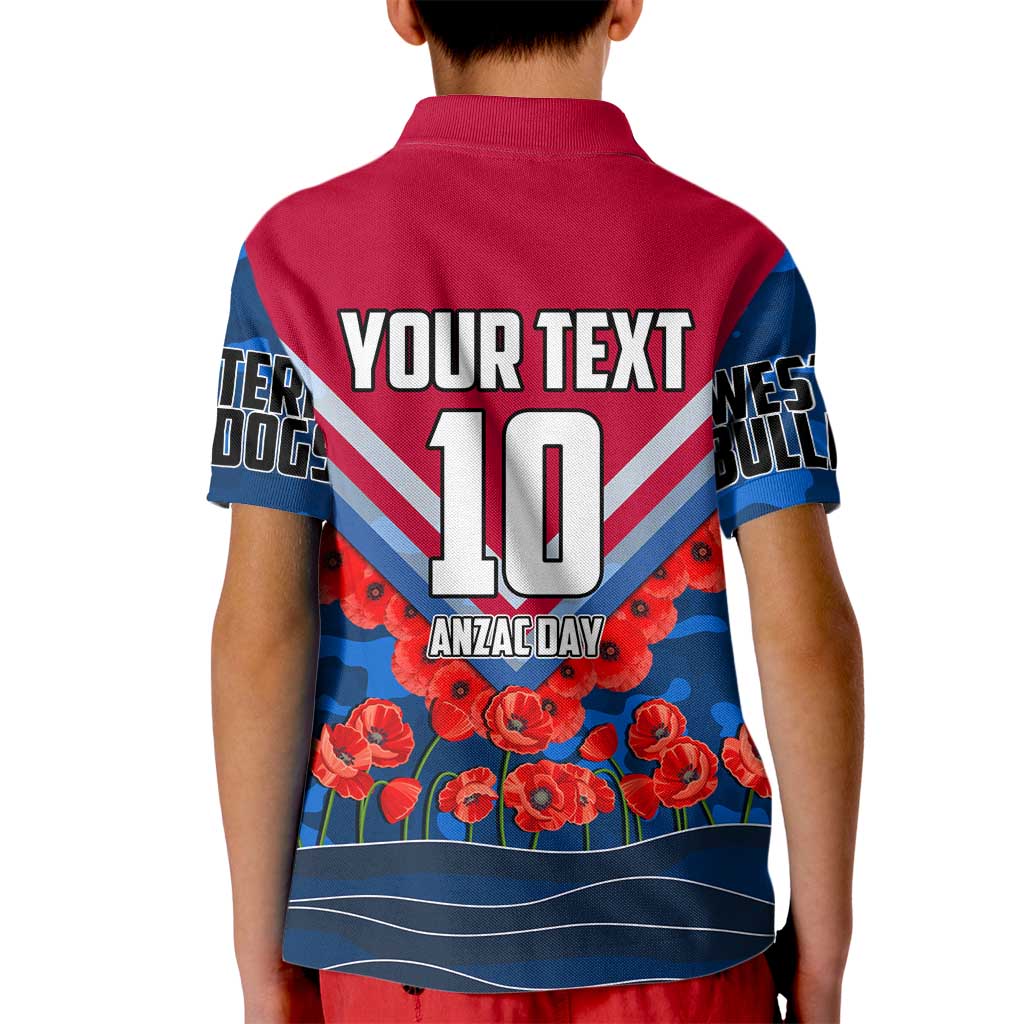 Personalised Western Bulldogs ANZAC Kid Polo Shirt Military Remembrance Australian Football Mascot Camouflage