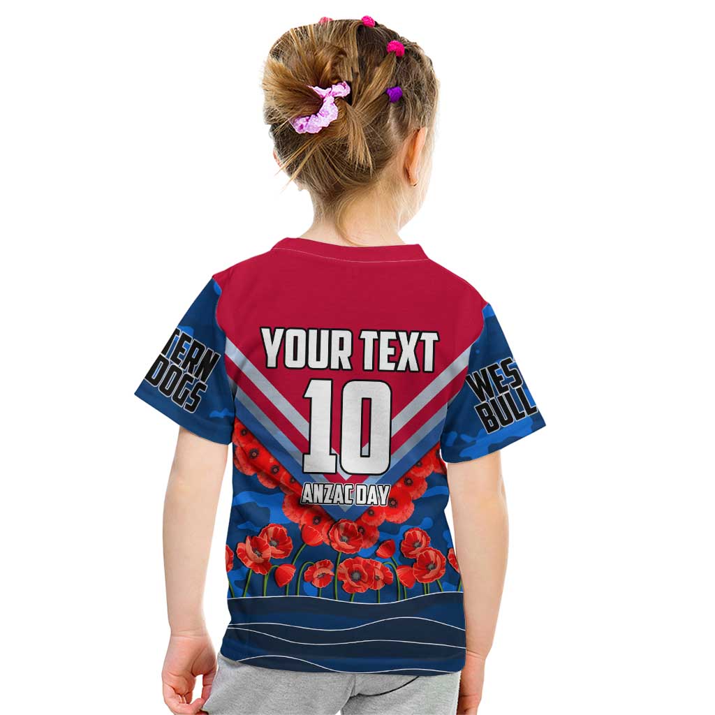 Personalised Western Bulldogs ANZAC Kid T Shirt Military Remembrance Australian Football Mascot Camouflage