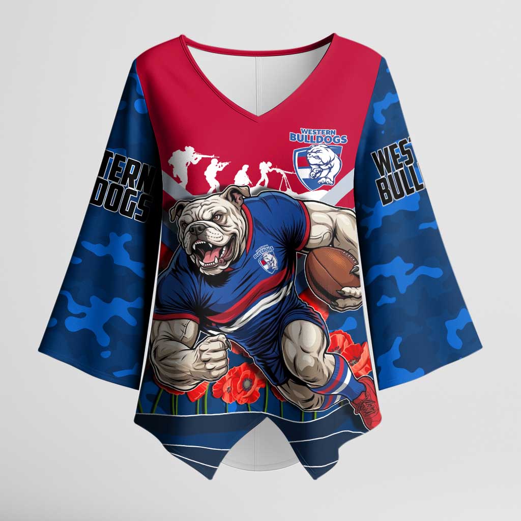 Personalised Western Bulldogs ANZAC Kimono Sleeve Blouse Military Remembrance Australian Football Mascot Camouflage