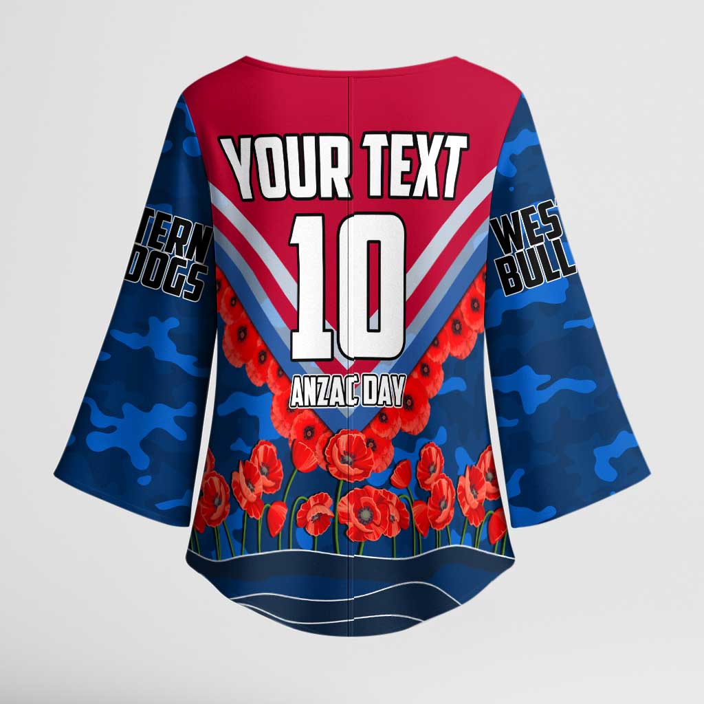 Personalised Western Bulldogs ANZAC Kimono Sleeve Blouse Military Remembrance Australian Football Mascot Camouflage