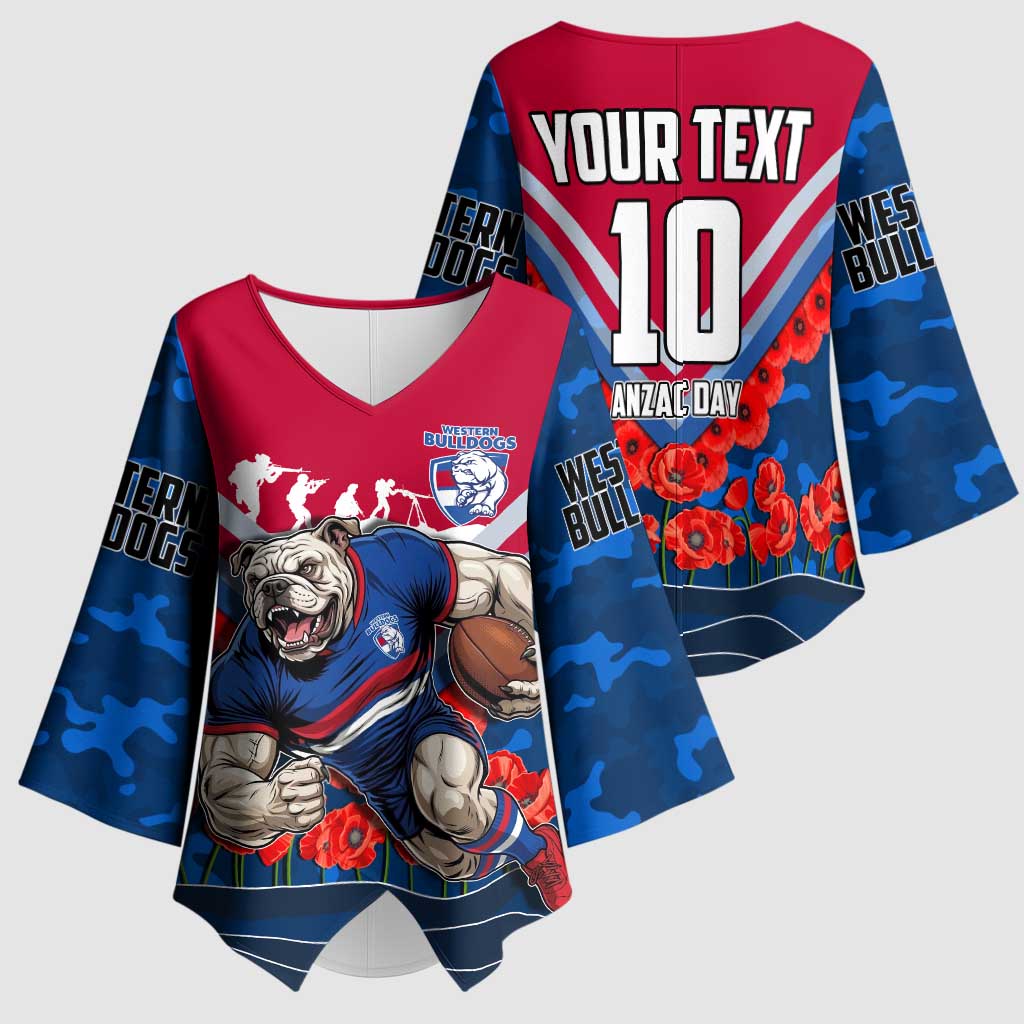 Personalised Western Bulldogs ANZAC Kimono Sleeve Blouse Military Remembrance Australian Football Mascot Camouflage
