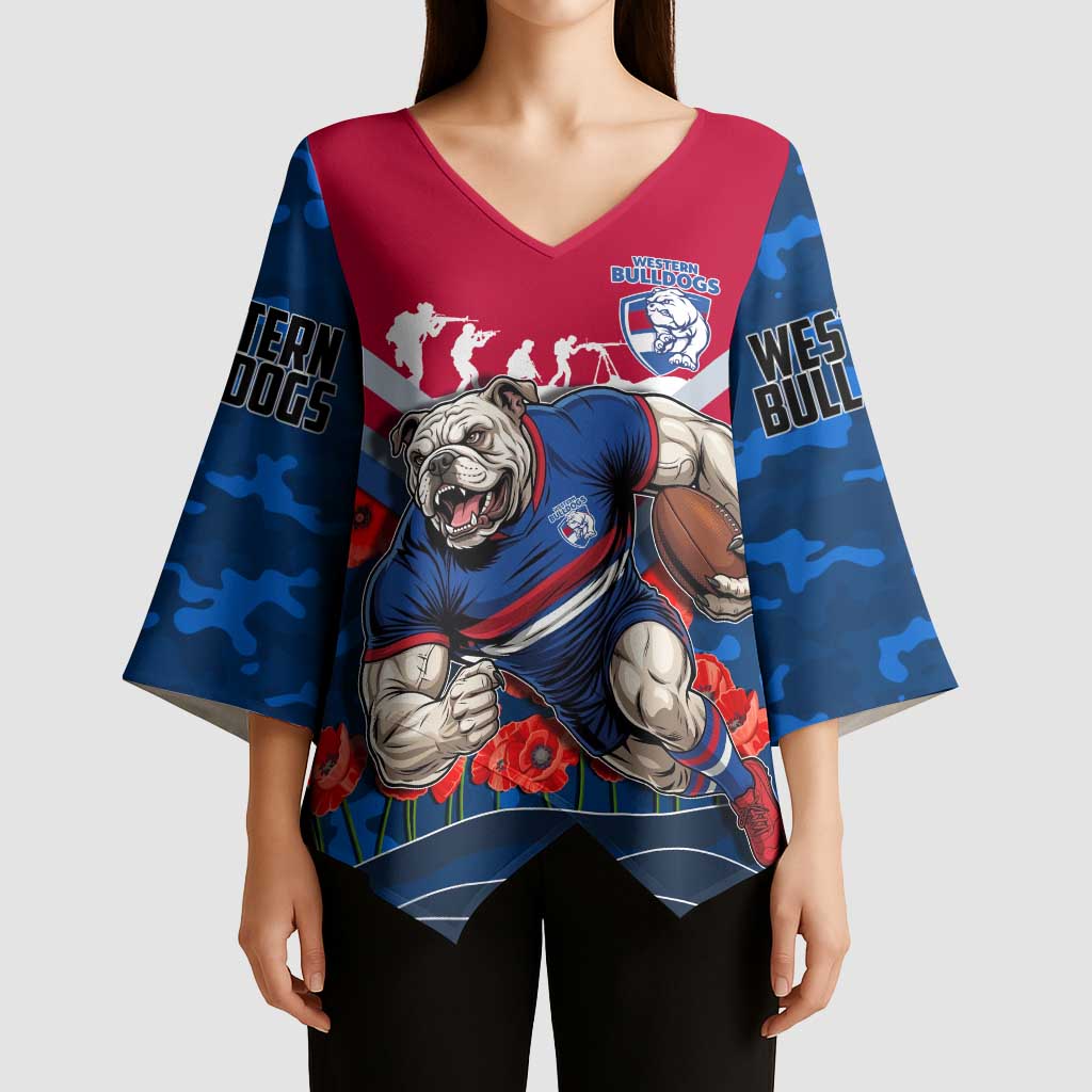 Personalised Western Bulldogs ANZAC Kimono Sleeve Blouse Military Remembrance Australian Football Mascot Camouflage